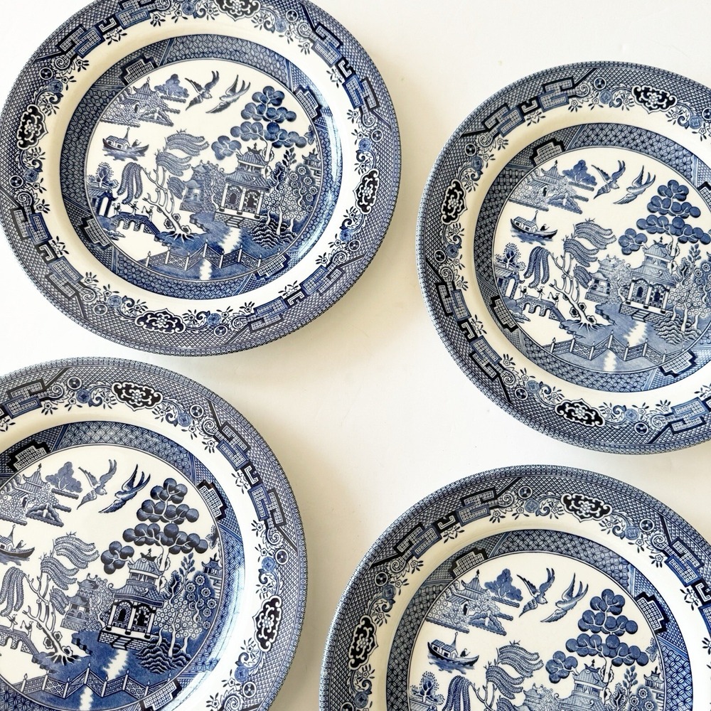 Churchill England Blue Willow Dinner Plates Set/4 10 1/4'' Lion Head Flow Blue - Picture 10 of 13